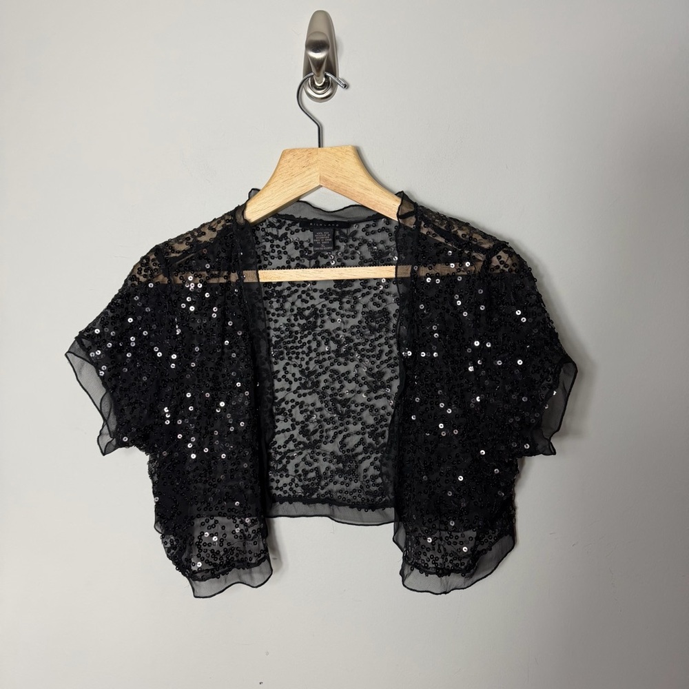 Silkland 100% Silk Sequin Embroidered Black Bolero Shrug Vest Size XL